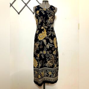 Vintage Y2K R&K Originals Black Floral Print Scoop Neck Sleeveless Maxi Dress
